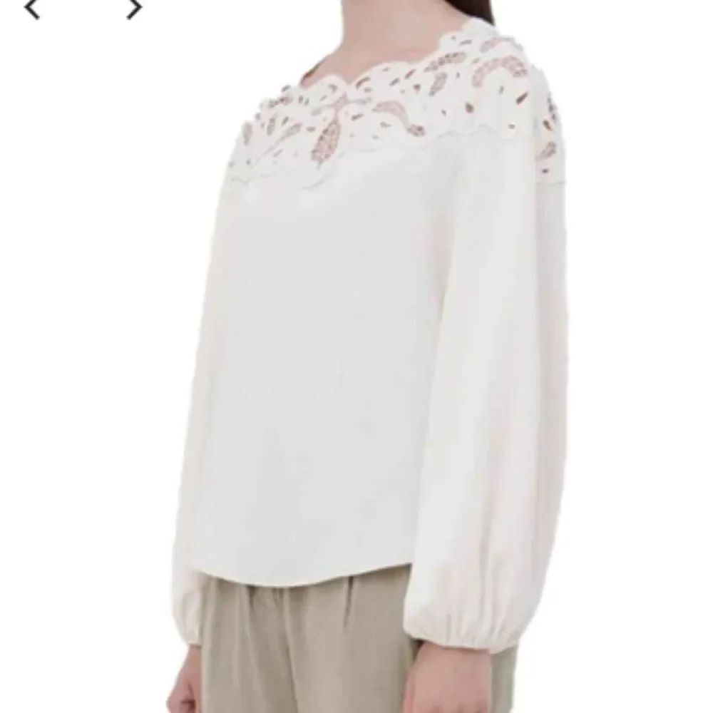 NEW Jonathan Simkhai Ivory Lochlyn Embroidered Long Sleeve Blouse Size S